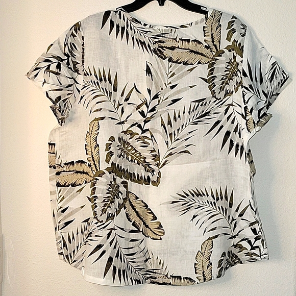 100% Linen C&C California Plus Printed Short Sleeve Top, Tropic, 1X, NWT - Picture 4 of 8